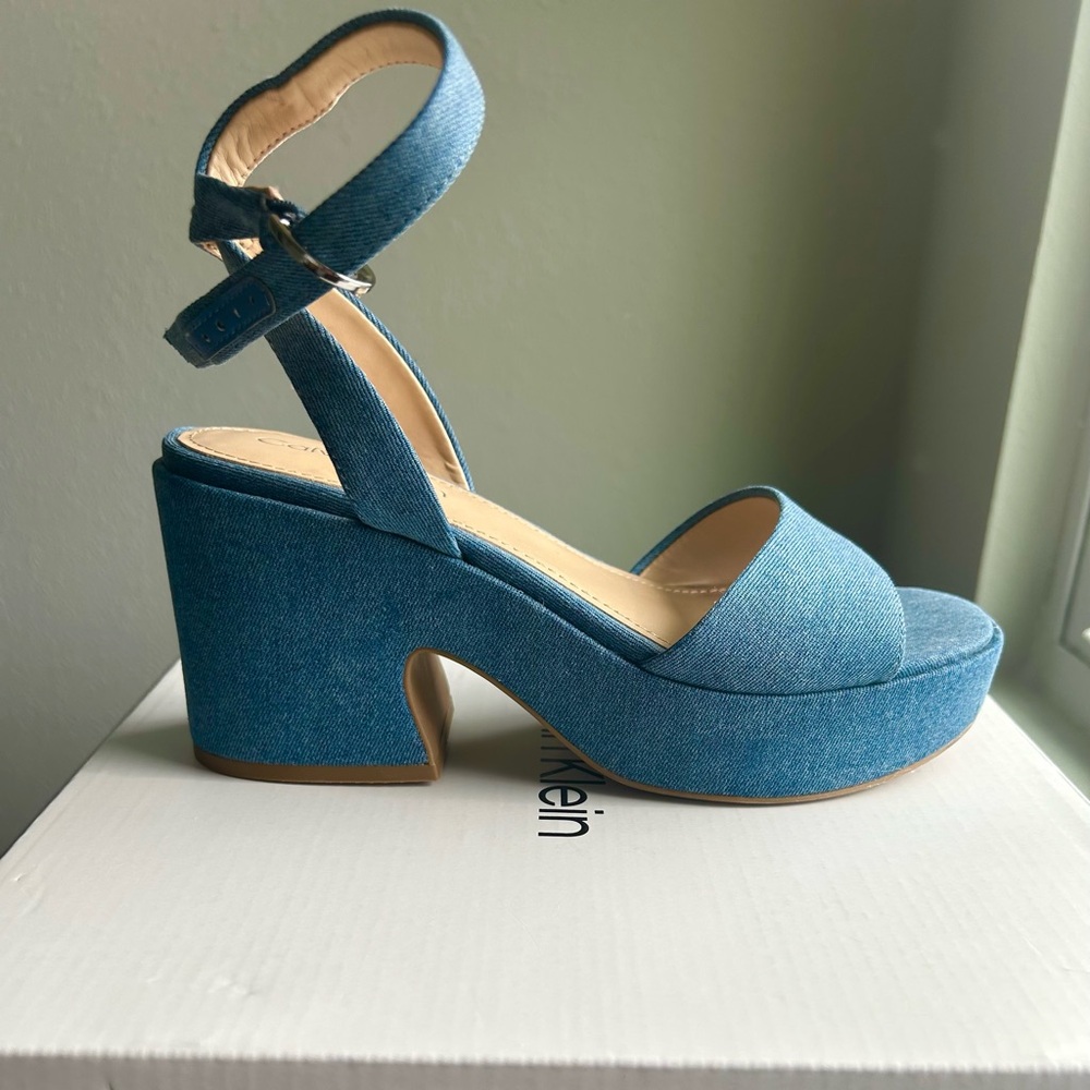 Calvin Klein Blue Denim Platform Sandals